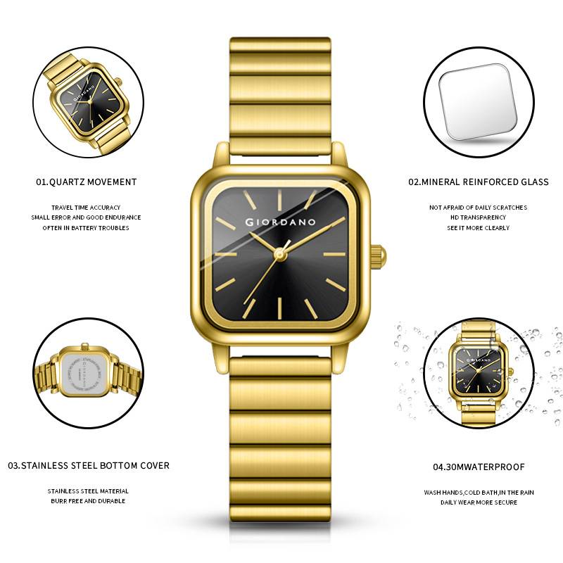 Giordano Classic Square Watch For Women Â Polished Stainless Steel Strap, Minimalist Compact Design-Gz-60098 : GZ-60098-22