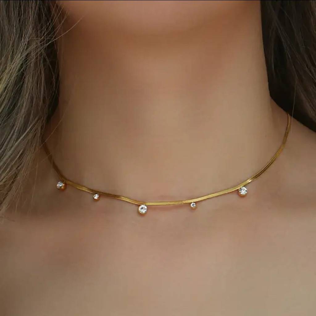 18K G.P Zircon Studded Necklace : TAA-9708559008022-NECKLACE