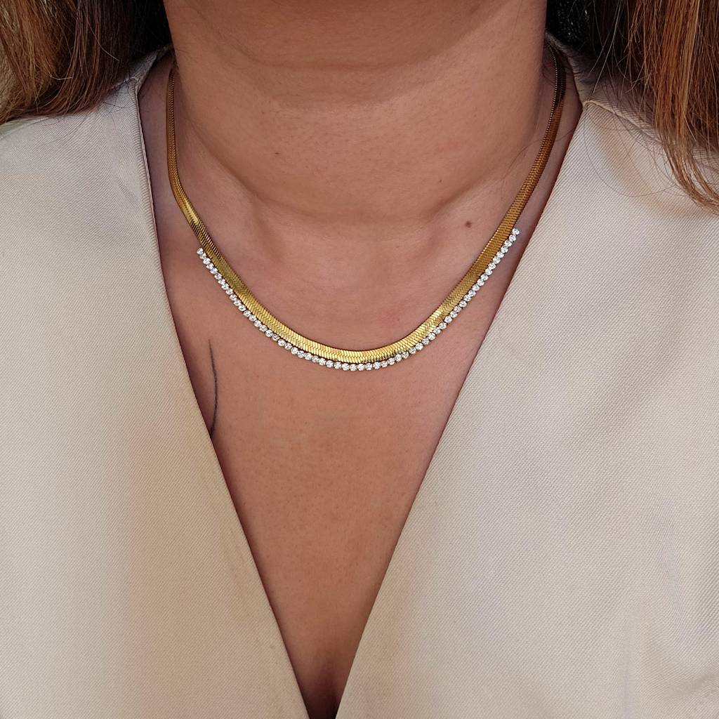 18K Gold Plated Snake Chain Zirconia Tennis Necklace : TAA-9708559794454-NECKLACE