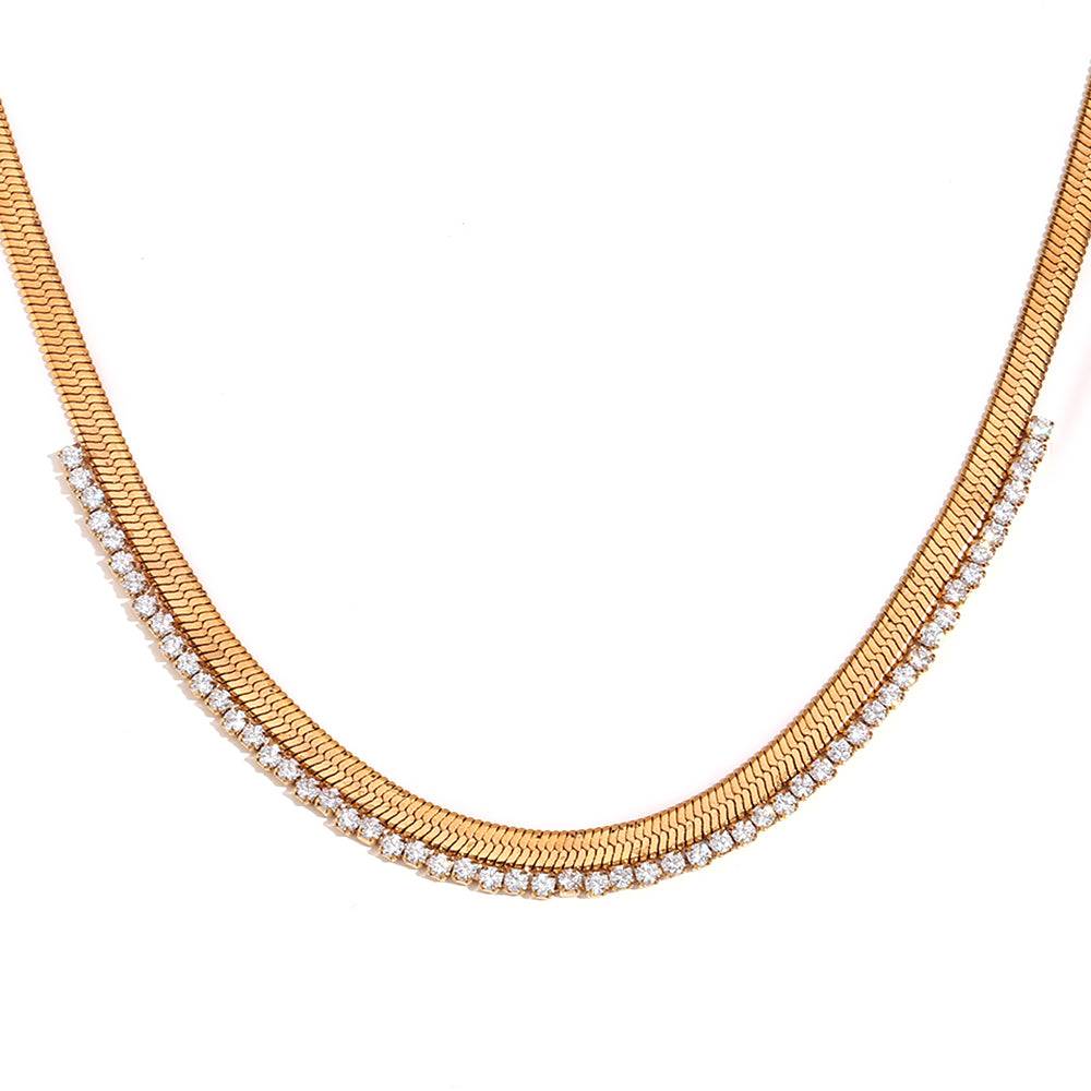 18K Gold Plated Snake Chain Zirconia Tennis Necklace : TAA-9708559794454-NECKLACE