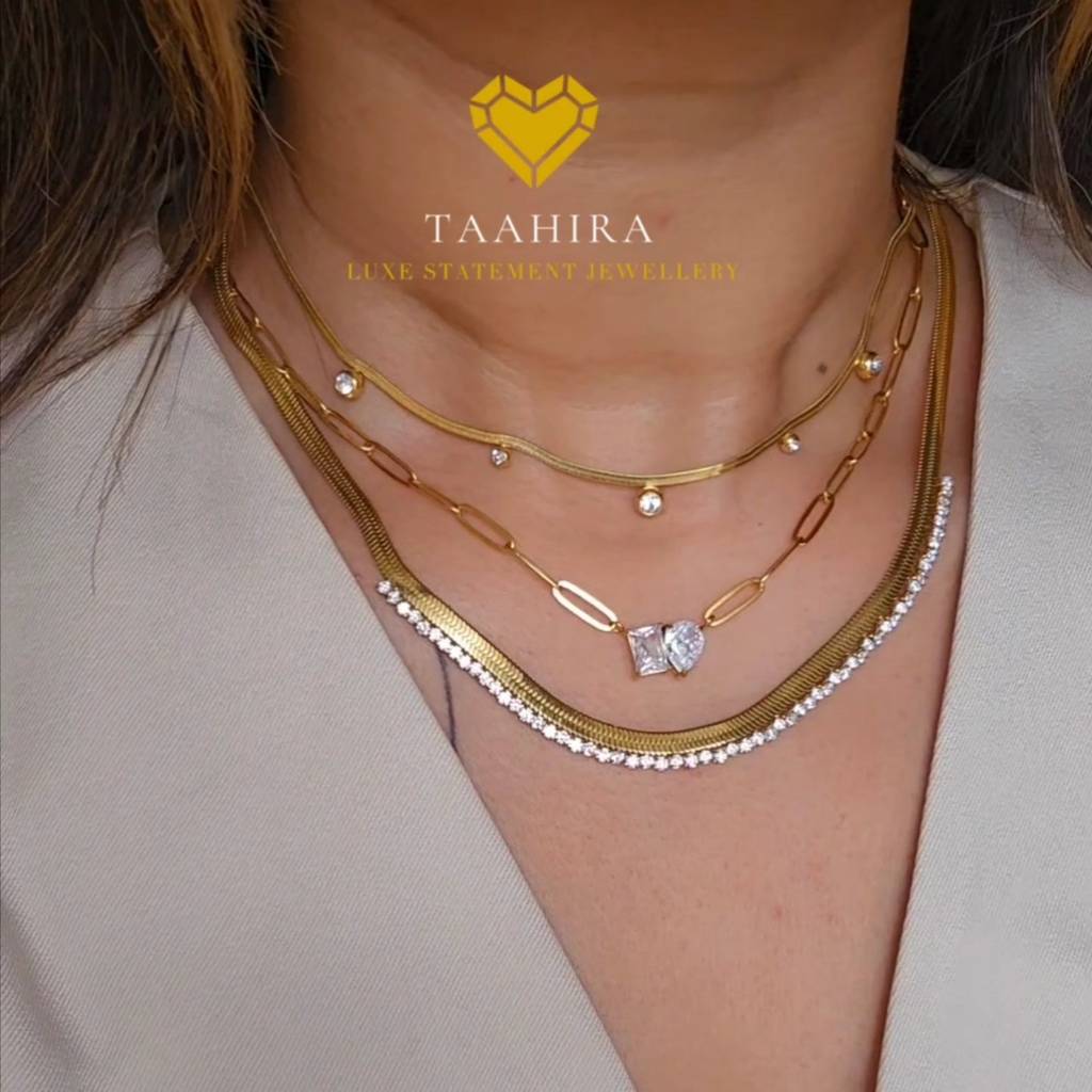 18K Gold Plated Snake Chain Zirconia Tennis Necklace : TAA-9708559794454-NECKLACE