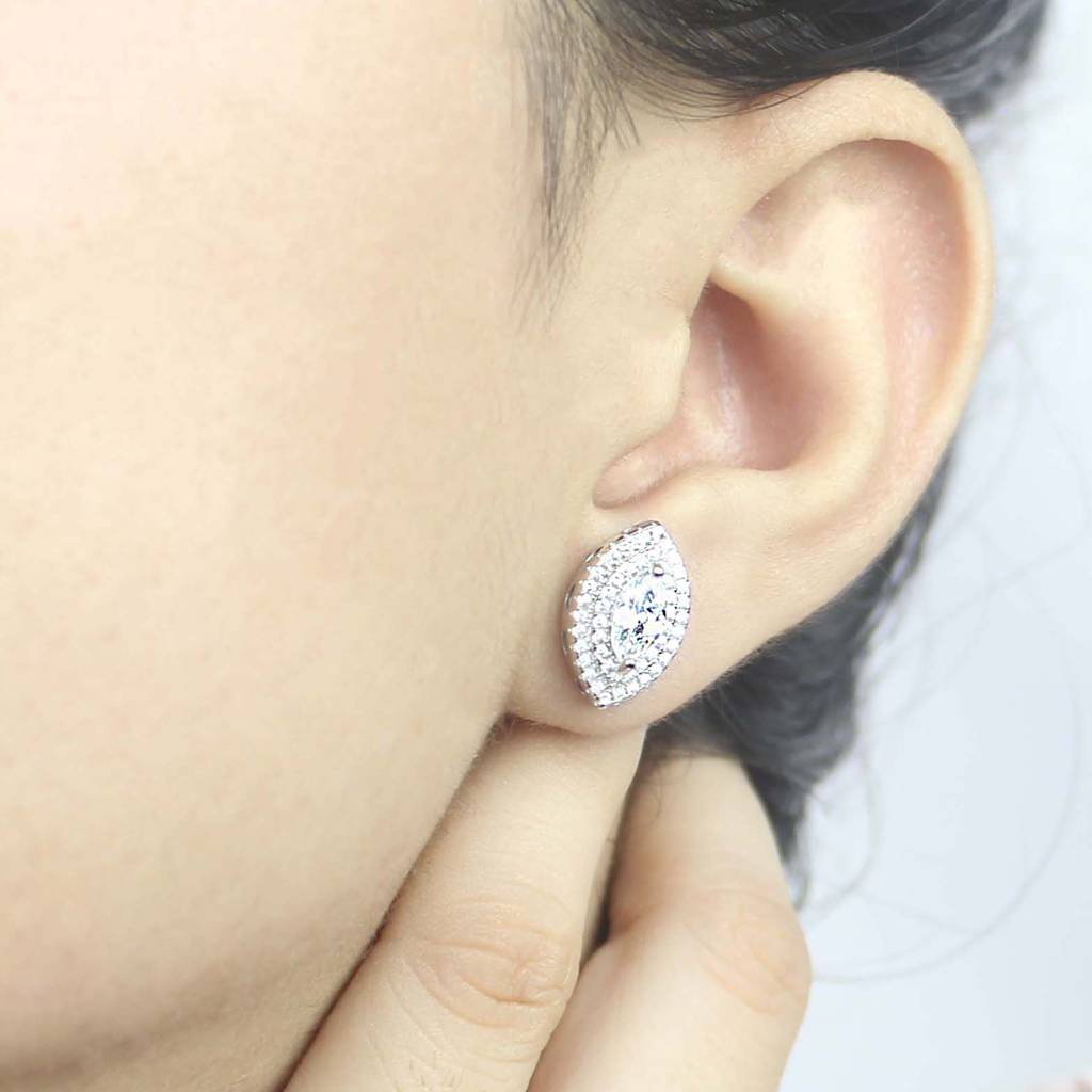 925 Pure Silver Eye Shape Traditional Studs | Halo Shape Studs Earrings : TWP1034