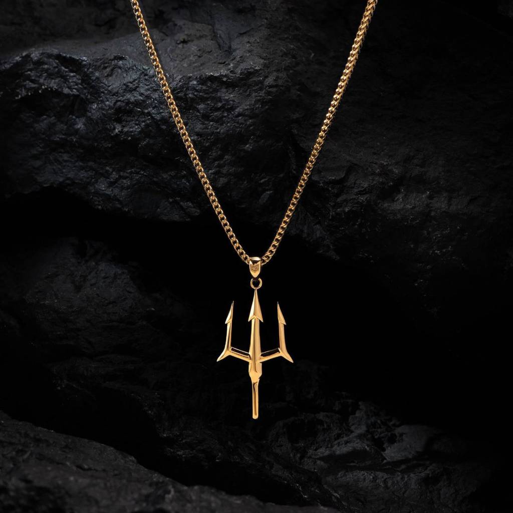 Mens 18K Gold Plated Anti-Tarnish Trident Pendant Necklace Chain : AXU0125PN702G
