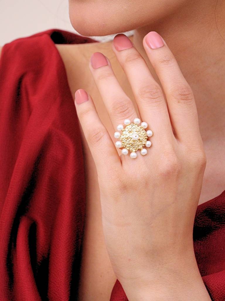 Naqsh Brass Finger Ring For Women 18K Gold Plated Handmade : BJV003