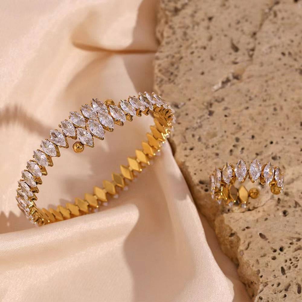 18Kt Gold Plated Zircon Marquise Cut Bracelet : TAA-9708556648726-BRACELET