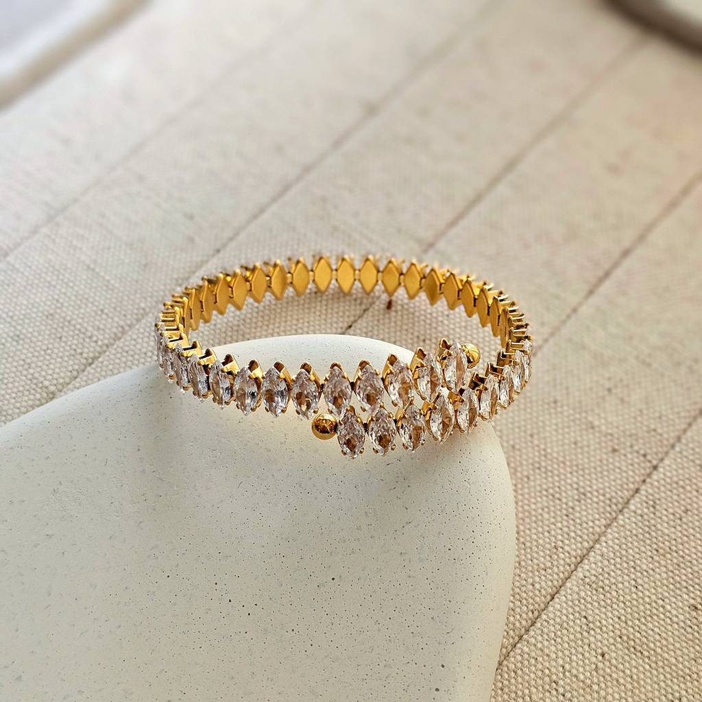18Kt Gold Plated Zircon Marquise Cut Bracelet : TAA-9708556648726-BRACELET