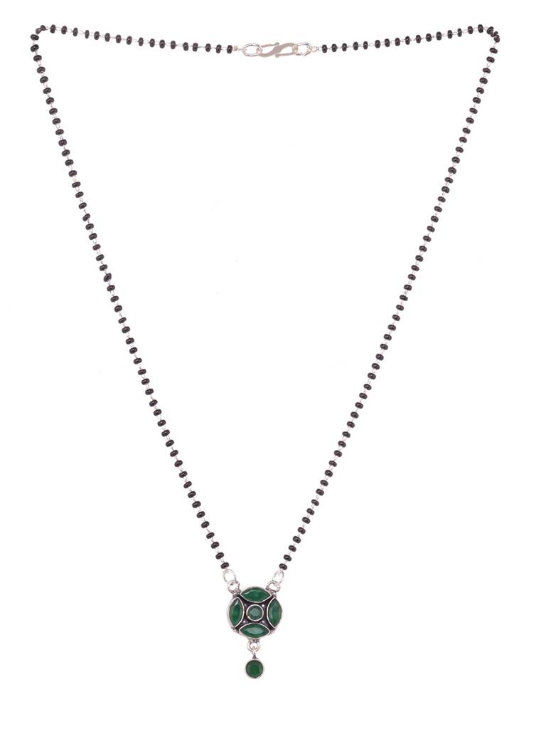 Silver Plated Green Stone Studded Minimal Mangalsutra : SJMS1902