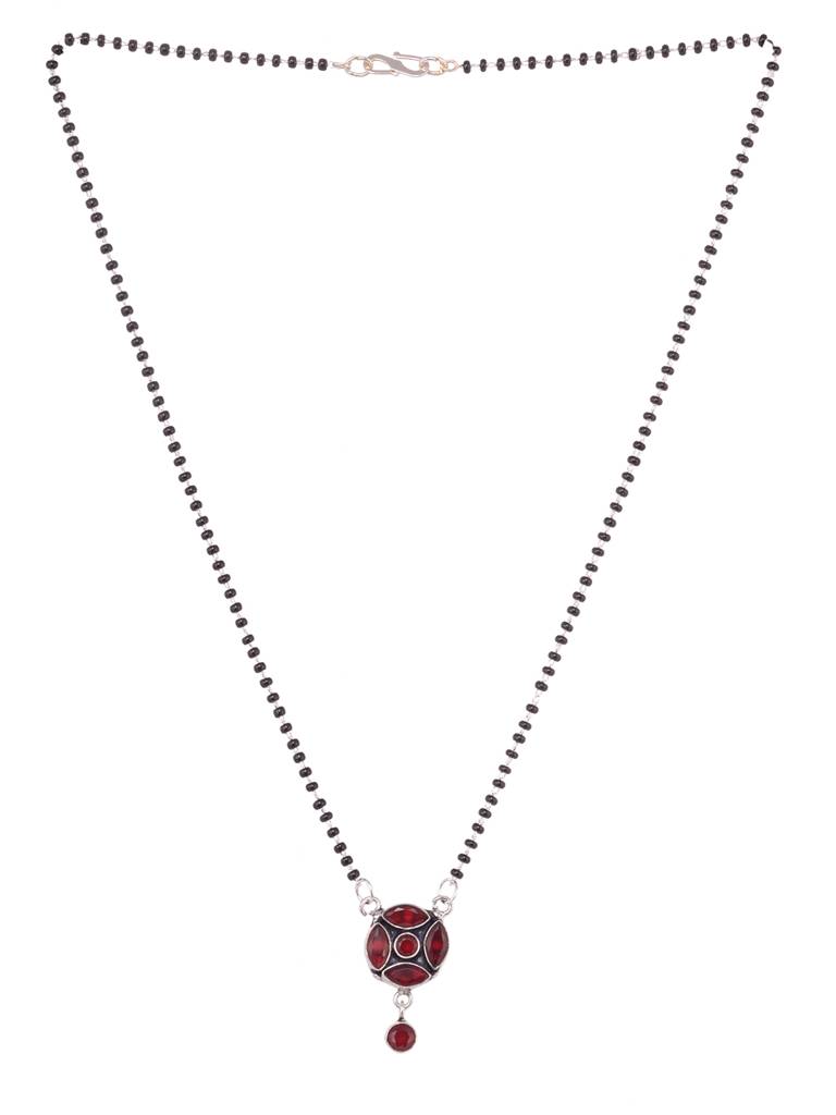 Silver Plated Red Stone Studded Statement Mangalsutra : SJMS1903