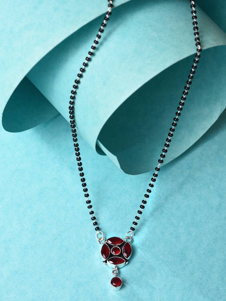 Silver Plated Red Stone Studded Statement Mangalsutra : SJMS1903