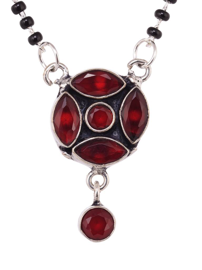 Silver Plated Red Stone Studded Statement Mangalsutra : SJMS1903