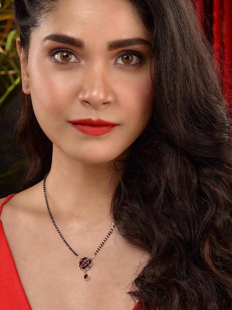Silver Plated Red Stone Studded Statement Mangalsutra : SJMS1903