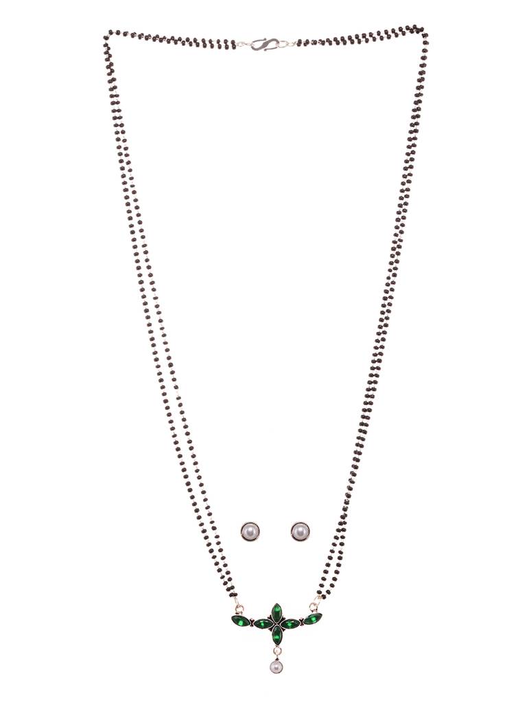 Silver Plated Green Stone Studded Mangalsutra Jewellery Set : SJMS1904