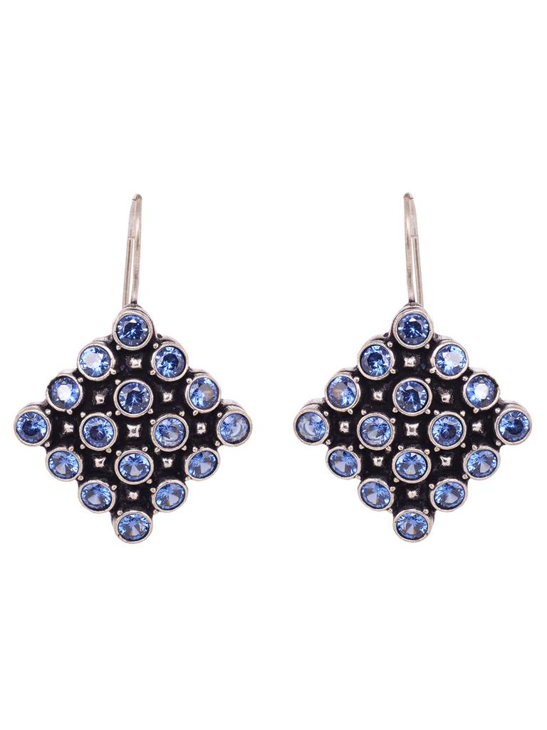 Silver Plated Blue Statement Drop Earrings : SJER1905