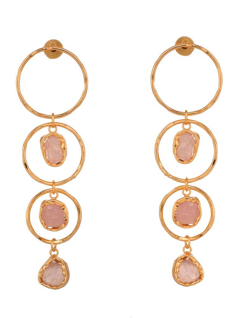 Gold Toned Pink Colour Concentric Circle Handcrafted Drop Earrings : SJER1907
