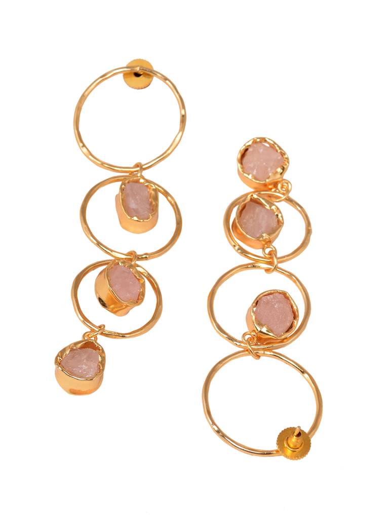 Gold Toned Pink Colour Concentric Circle Handcrafted Drop Earrings : SJER1907