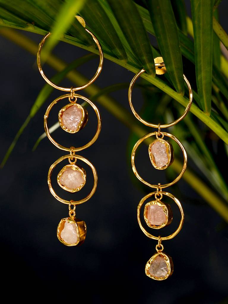 Gold Toned Pink Colour Concentric Circle Handcrafted Drop Earrings : SJER1907