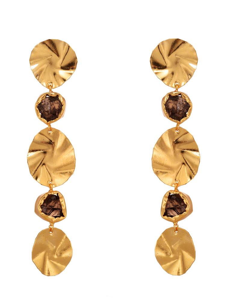 Gold Toned Purple Uncut Stones Contemporary Dangler Earrings : SJER1909