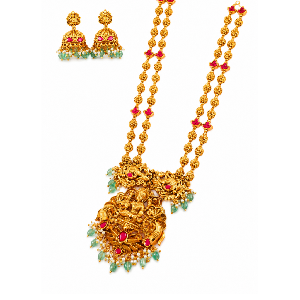 Kasturi Necklace Set  – 1 Gram Gold Plated Double-Strand Necklace : J-75