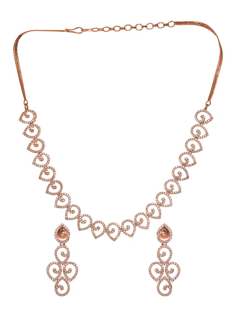 Rose Gold Plated Ad Embellished Minimal Necklace Jewellery Set : SJNK1918