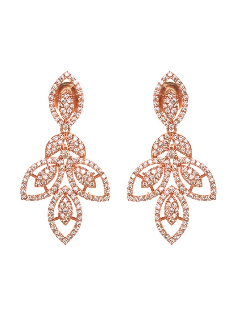 Rose Gold Plated Cz Studded Geometric Minimal Necklace Jewellery  Set : SJNK1920