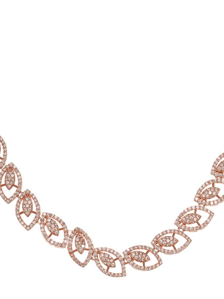 Rose Gold Plated Cz Studded Geometric Minimal Necklace Jewellery  Set : SJNK1920