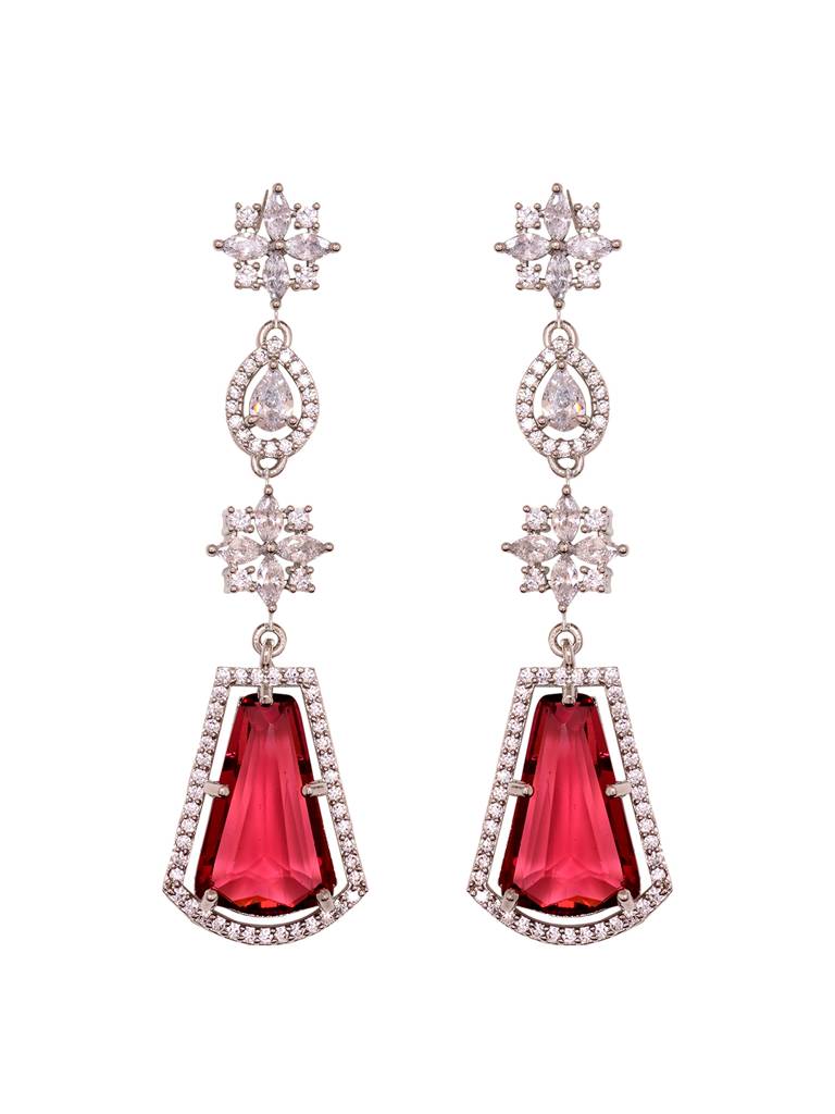 Silver Toned Red Ad Luxe Haram Necklace  Jewellery Set : SJNK1922