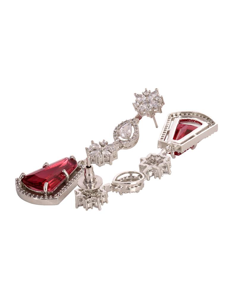 Silver Toned Red Ad Luxe Haram Necklace  Jewellery Set : SJNK1922
