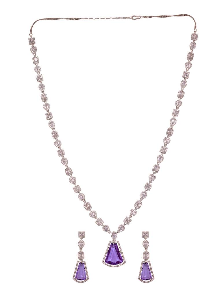 Silver Toned Lavender Ad Luxe Locket Jewellery Set : SJNK1923
