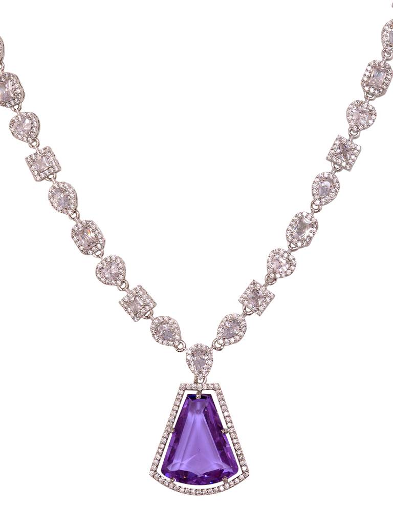 Silver Toned Lavender Ad Luxe Locket Jewellery Set : SJNK1923
