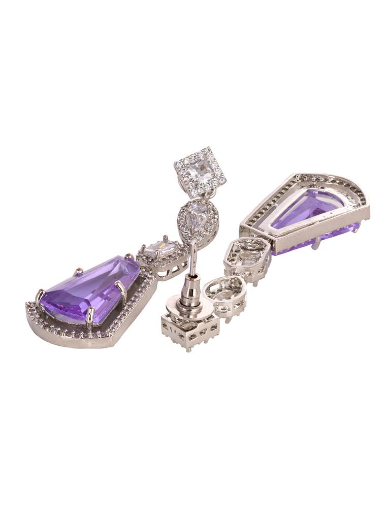 Silver Toned Lavender Ad Luxe Locket Jewellery Set : SJNK1923