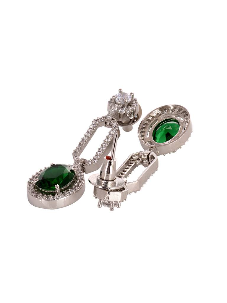 Silver Plated Green Ad Studded Statement Link Necklace Jewellery Set : SJNK1924