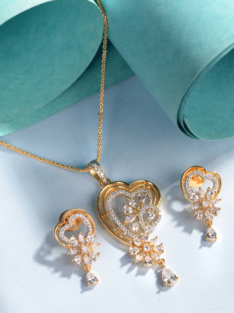 Heart Gold Pendal Set Design New Gold Heart Jewelry Set Fashion