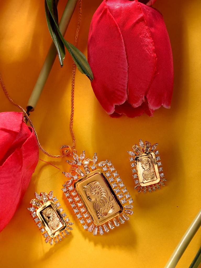 Gold Toned Ad Rectangular Ginni Locket Jewellery Set : SJLK1932