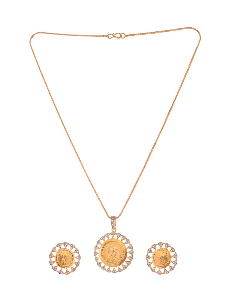 Gold Toned Ad Round Ginni Statement Locket Jewellery Set : SJLK1933