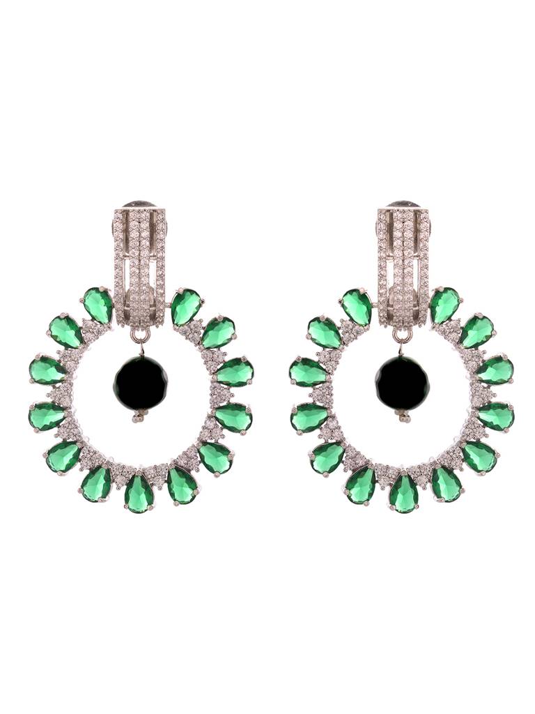 Silver Toned Green Ad Luxe Hoop Earrings : SJER1939