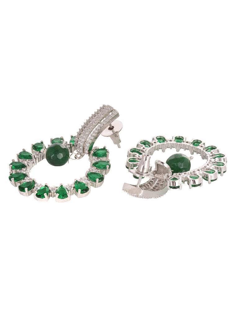 Silver Toned Green Ad Luxe Hoop Earrings : SJER1939