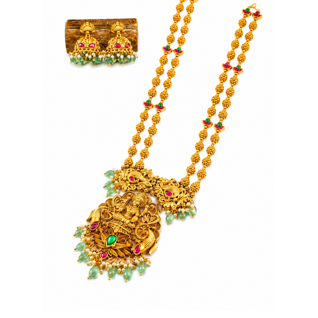 Kasturi Necklace Set  – 1 Gram Gold Plated Double-Strand Necklace : J-75