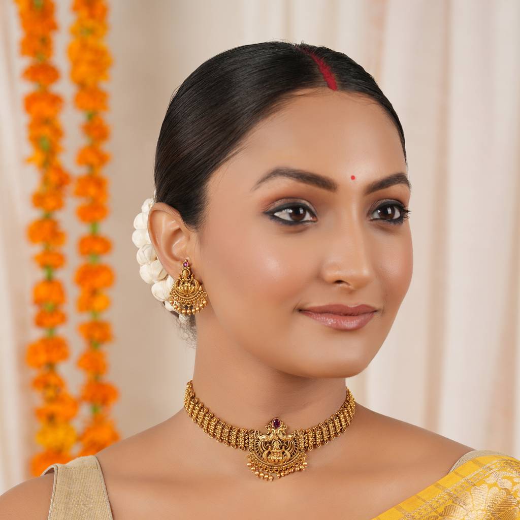 Stunning Antique Gold Stone Pendant Set With Earring : SJ362