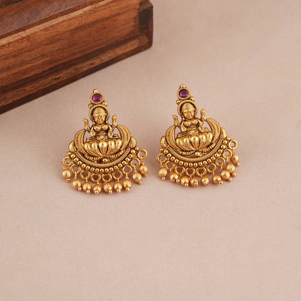 Stunning Antique Gold Stone Pendant Set With Earring : SJ362