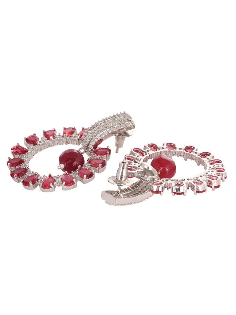Silver Plated Red Ad Studded Statement Hoop Earring : SJER1940