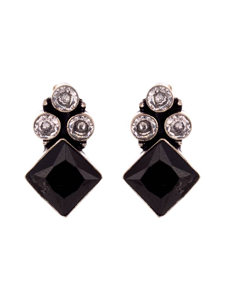 Silver Oxidised Black Stone Studded Minimal Studd Earring : SJER1948
