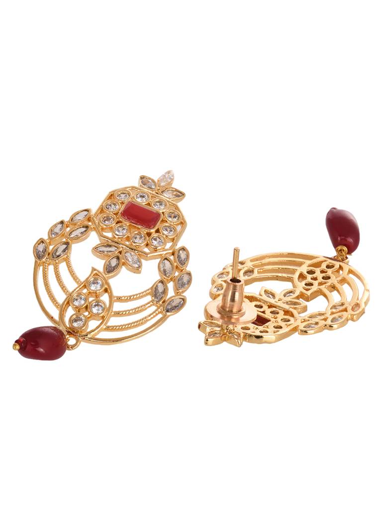 Gold Plated Polki Studded With Red Beads Maala Necklace Set : SJNK1953