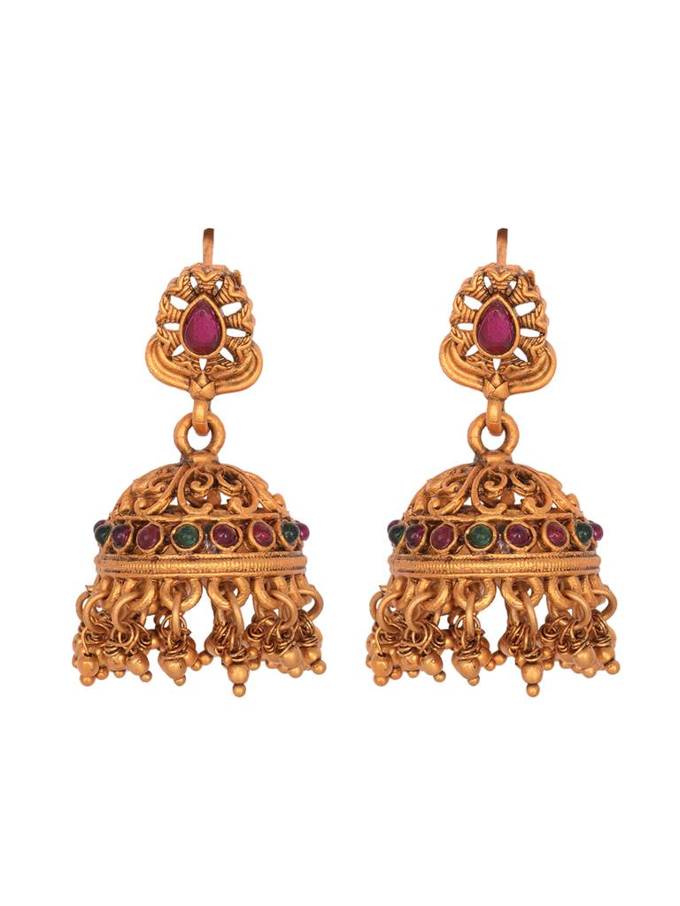 Gold Plated Red Kempo Goddess Lakshmi Deseigner Temple Jewellery Set : SJNK1960