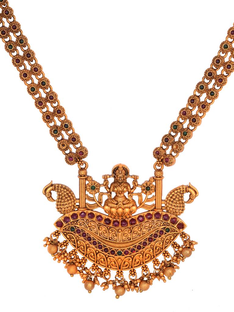 Gold Plated Red Kempo Goddess Lakshmi Deseigner Temple Jewellery Set : SJNK1960