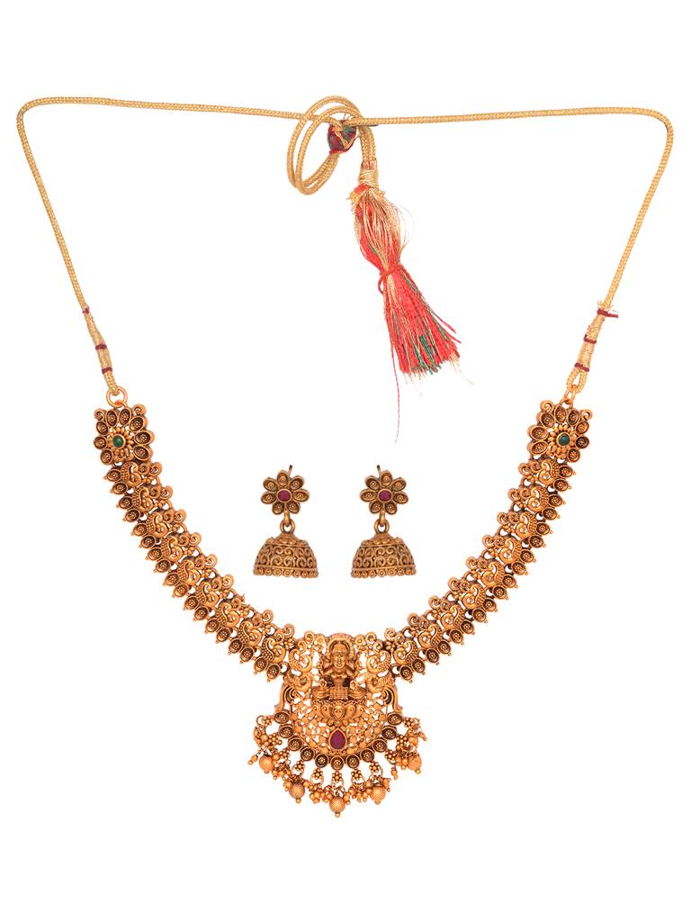Gold Plated Goddess Lakshmi Filigree Temple  Jewellry  Set : SJNK1961