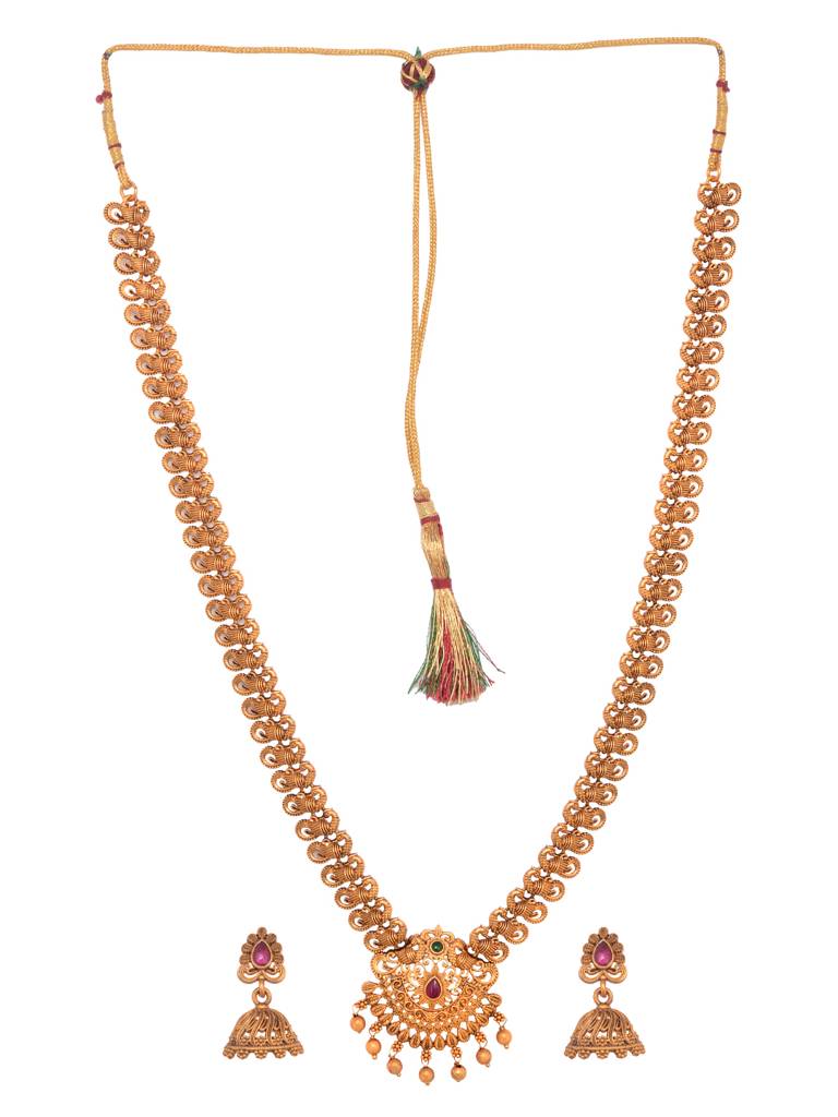 Gold Plated Floral Antique Temple Necklace  Jewellery Set : SJNK1964