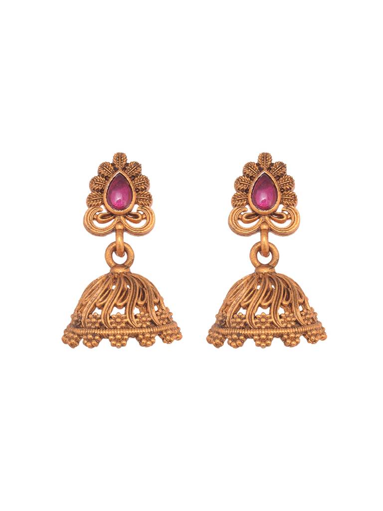 Gold Plated Floral Antique Temple Necklace  Jewellery Set : SJNK1964
