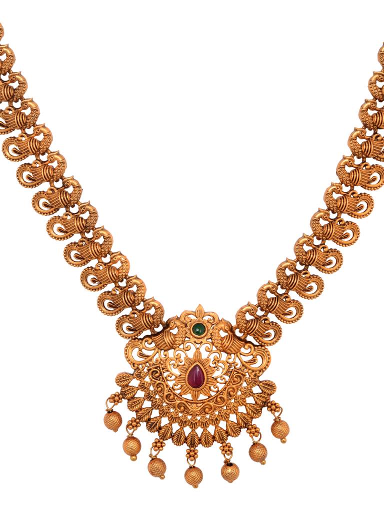 Gold Plated Floral Antique Temple Necklace  Jewellery Set : SJNK1964