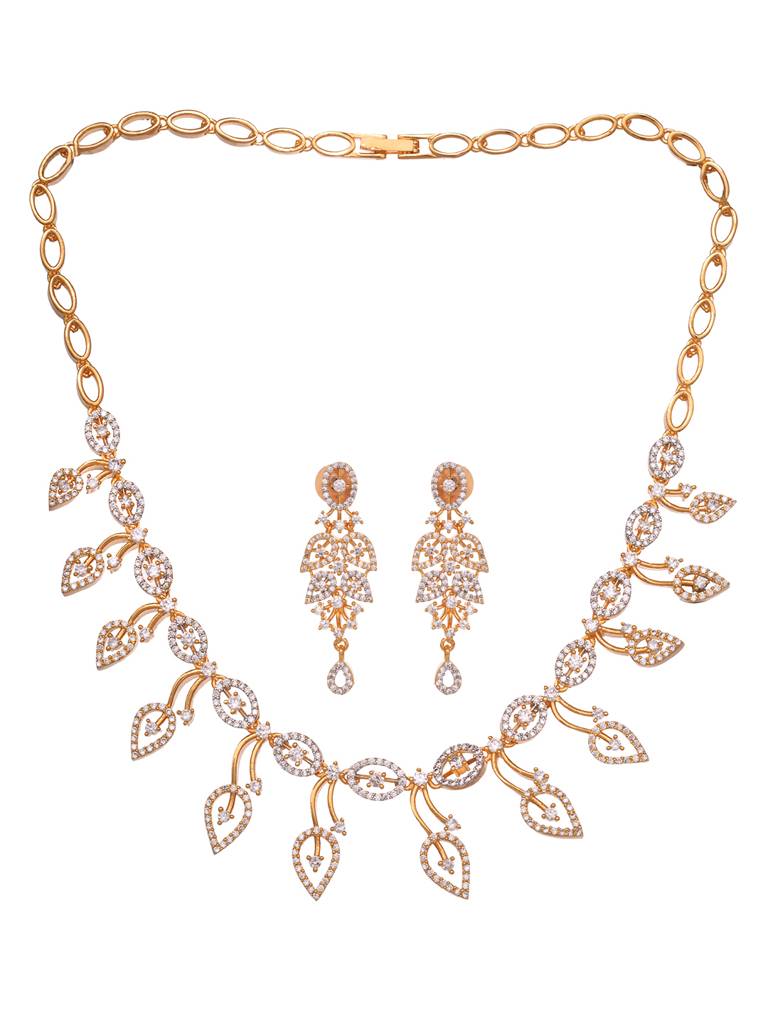 Gold Played Ad Studded Statement Floral Jewellery Set : SJNK1965