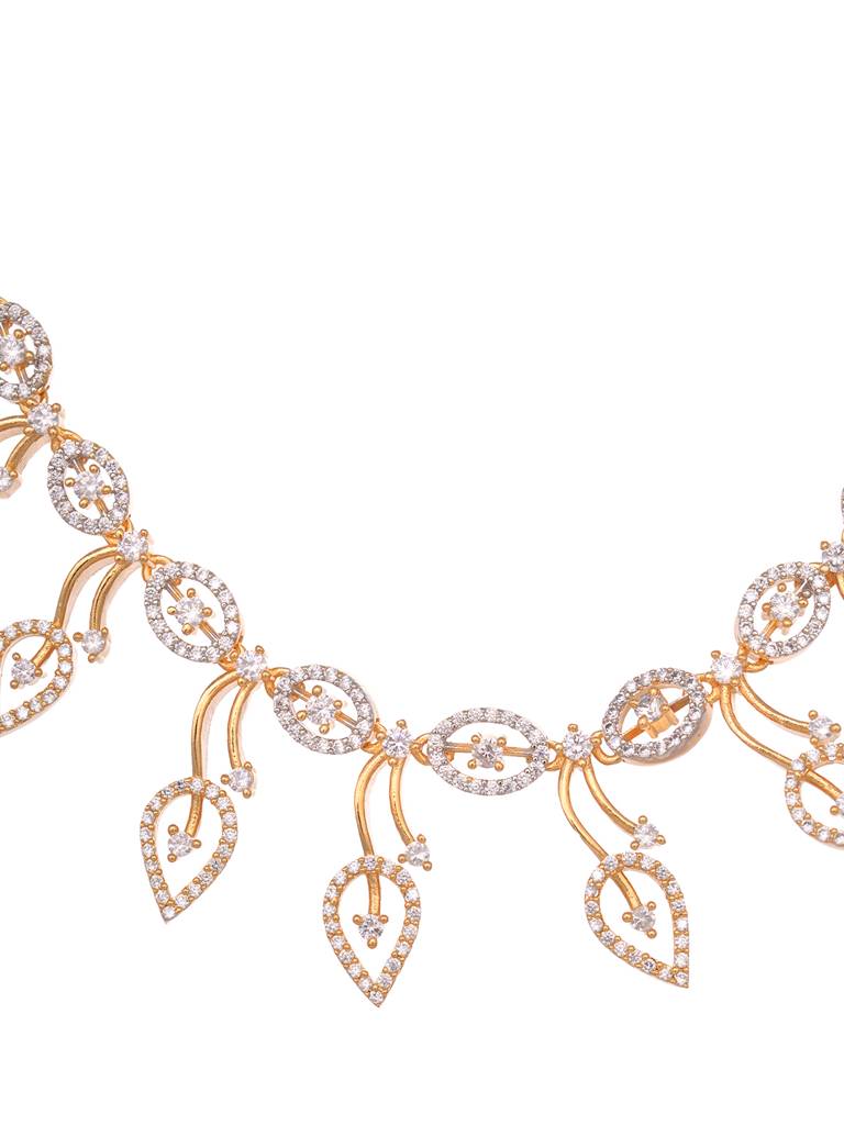 Gold Played Ad Studded Statement Floral Jewellery Set : SJNK1965